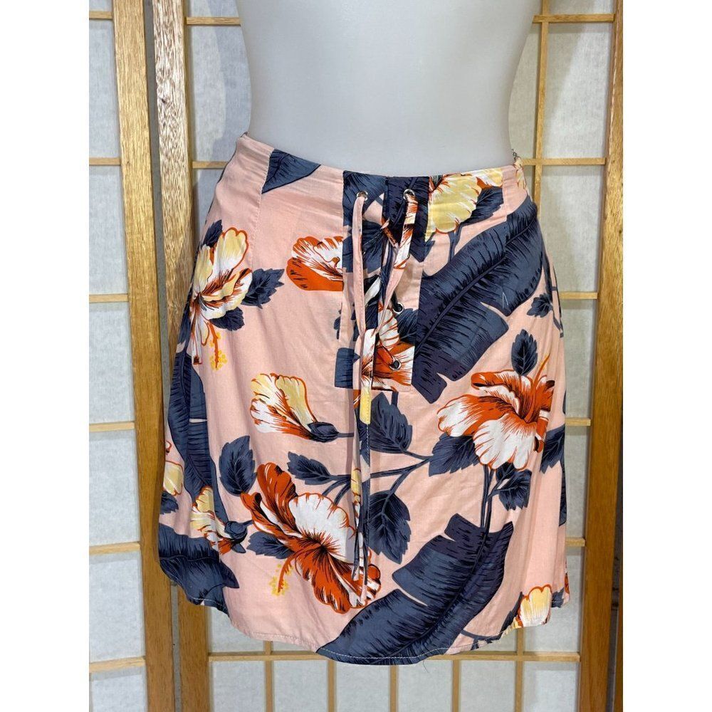 Charlotte Russe Med Pink Tropical Floral Mini Skirt Corset Front